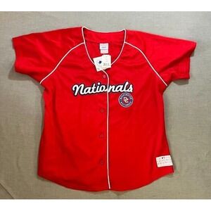 Washington Nationals Genuine Merchandise Baseball Jersey Womens XL Red Button.